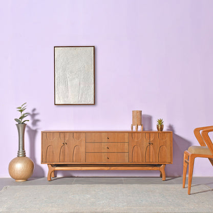 Teak Wood Sideboard with Carved Doors Mid Century Modern Media Console