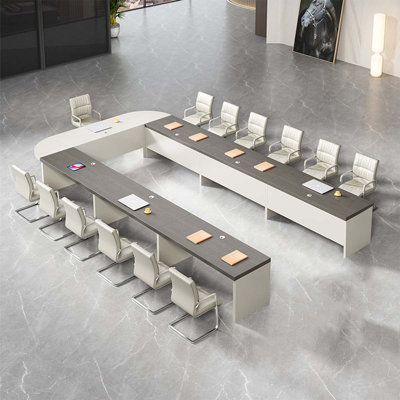 U-Shaped Executive Conference Table | Dual-Tone Grey & White Boardroom Setup | SRK Modular Furniture