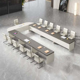 U-Shaped Executive Conference Table | Dual-Tone Grey & White Boardroom Setup | SRK Modular Furniture