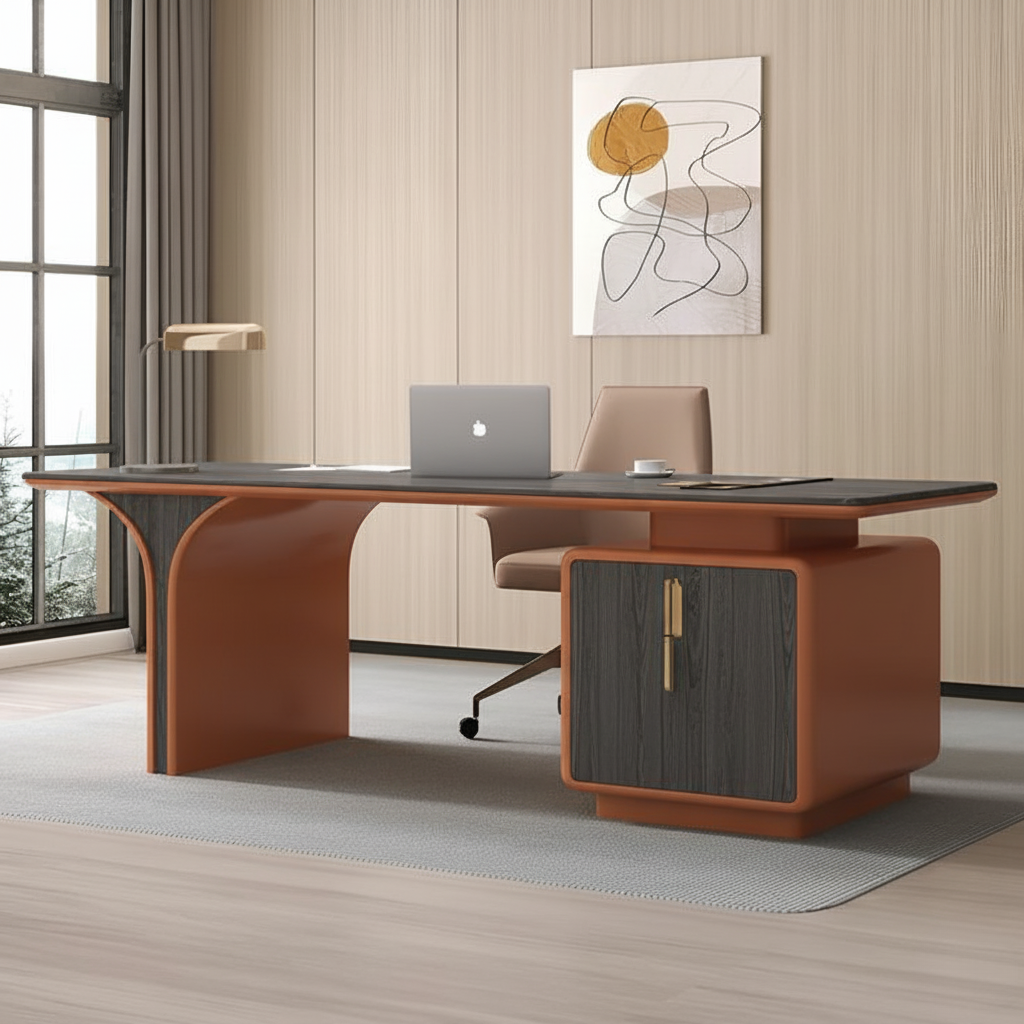 Luxury Executive Office Desk | Modern Curved Design Table with Storage Cabinet | SRK Modular Furniture