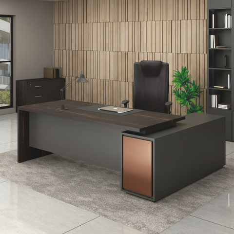 Executive Wooden Office Desk | Modern Director Table with Side Storage | SRK Modular Furniture