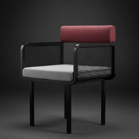 Modern Mesh Accent Chair | Black Metal Frame with Upholstered Cushion & Backrest | SRK Modular Furniture