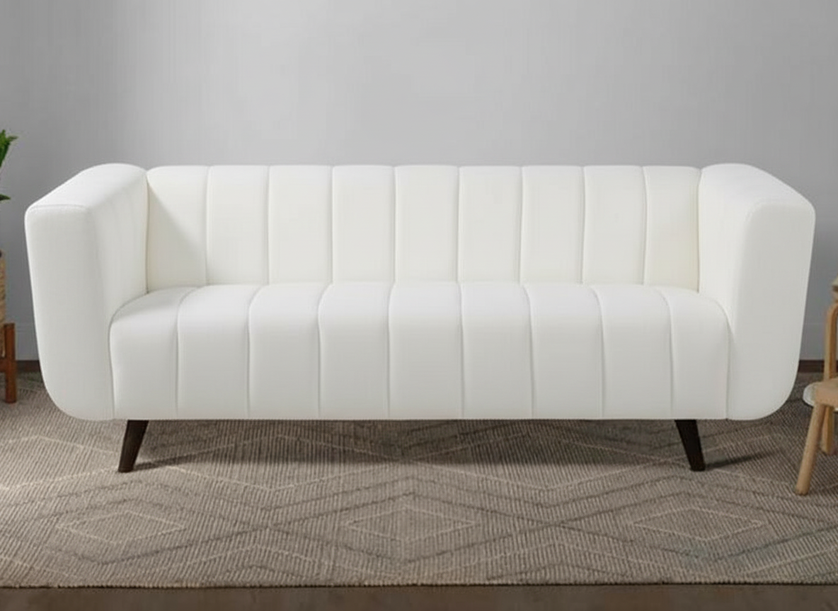 Aurelia Luxe Grey Sofa | Vertical Channel Tufted Design | Theom Living