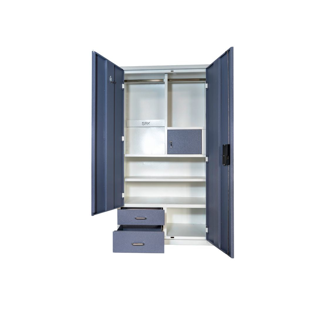 2-Door Blue Metal Almirah | Office & Industrial Steel Locker Cabinet | SRK Modular Furniture