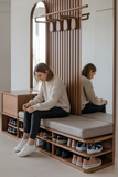 Luxury Wooden Foyer Unit with Seating & Shoe Storage | Entryway Organizer with Mirror | Theom Living