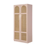 Modern Wood Wardrobe with Natural Rattan Door Panels