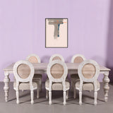 Elegant Distressed Wood Dining Table with Cane Back Chairs  6 Seater Set