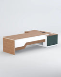 Executive L-Shaped Office Desk – Oak, White & Teal Accent | SRK Modular Furniture Co.
