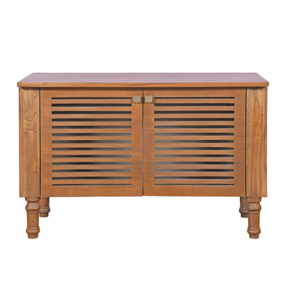 Odella Teak Shoe Cabinet Slatted Door Storage
