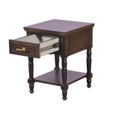 Dark Wood Side Table with Drawer & Shelf