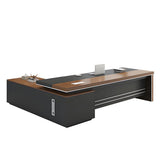 Executive L-Shaped Office Desk with Storage & Bookshelf – Walnut & Graphite Finish | SRK Modular Furniture Co.