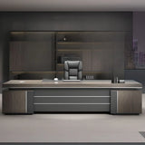 Premium Executive Office Desk – Grey Oak & Graphite Finish with LED Back Unit | SRK Modular Furniture Co.