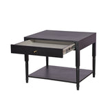 Modern Black Wood Side Table with Drawer & Shelf Nightstand or End Table