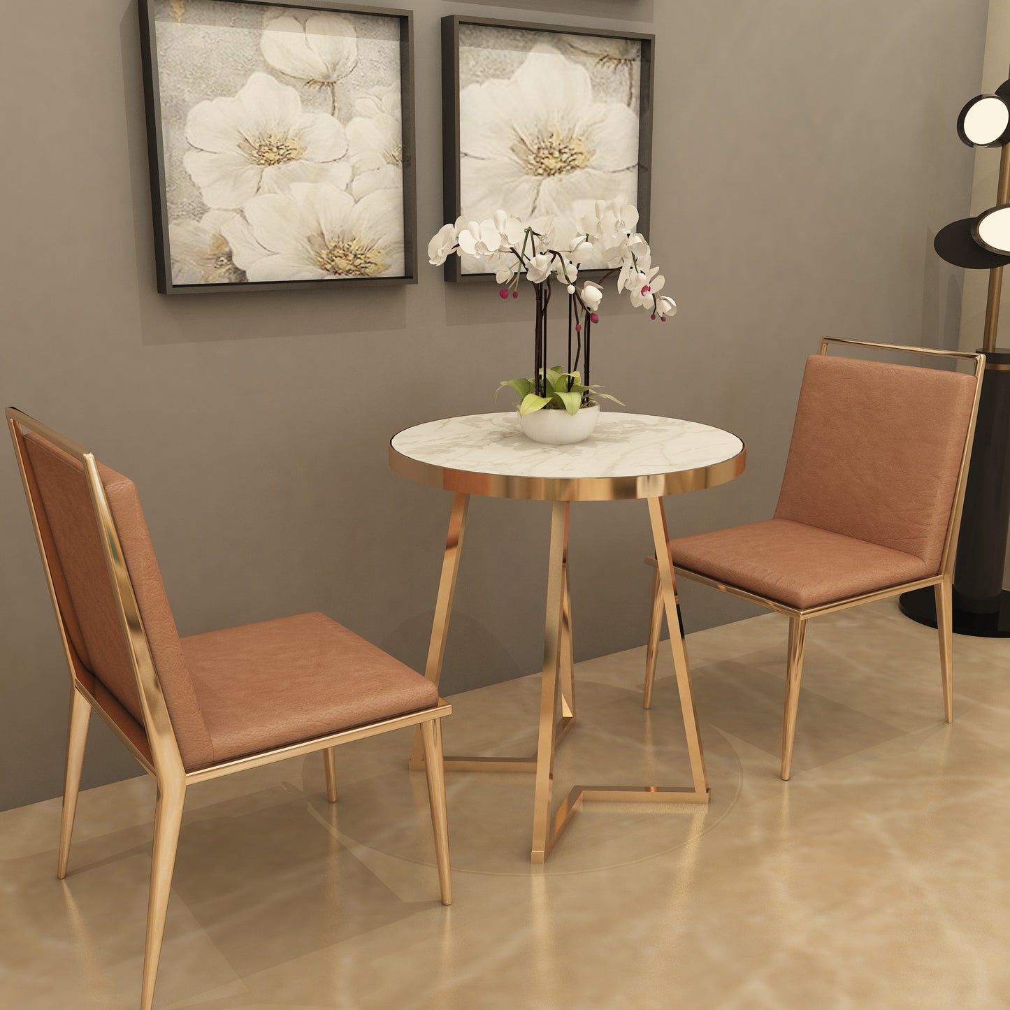 SRK Furniture Modern Marble Round Dining Metal 2 Seater Dining Set