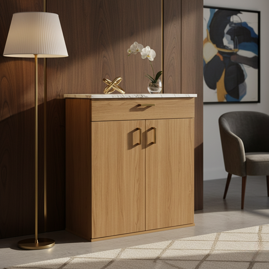 4-SELF  Wooden Shoe Cabinet with Drawer | Closed Storage Unit | Theom Living