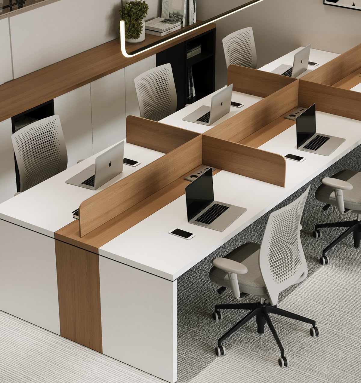4-Seater Executive Modular Workstation – White & Teak Dual Finish | SRK Modular Furniture Co.