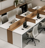 4-Seater Executive Modular Workstation – White & Teak Dual Finish | SRK Modular Furniture Co.