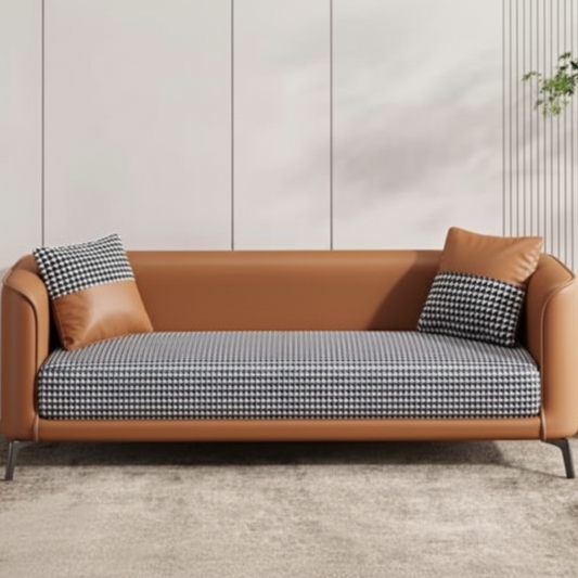 Vittoro Fusion Sofa | Tan Leather & Checkered Fabric Designer Sofa | Theom Living