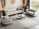 The “Ebon Luxe” Leather Sofa Set | Premium 3+2+1 Seater in Black with Teal Accents