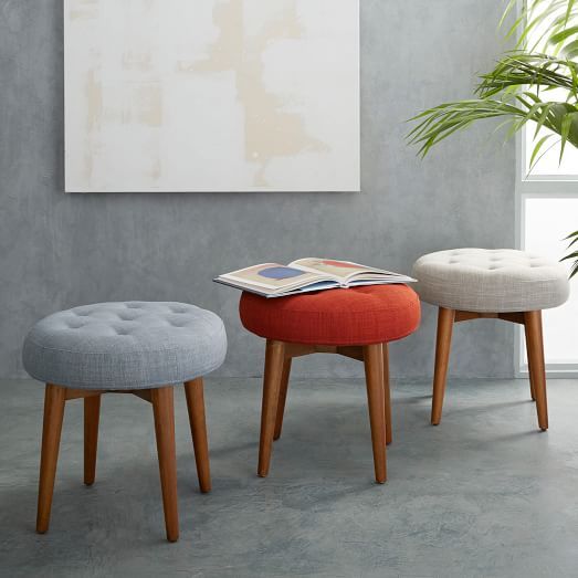 Modern Round Upholstered Ottoman Stool | Multi-Color Seating Pouf | Theom Living
