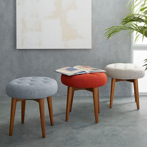 Modern Round Upholstered Ottoman Stool | Multi-Color Seating Pouf | Theom Living