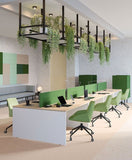 8-Seater Green Modular Office Workstation | Dual Cluster Desk with Biophilic Hanging Planters | SRK Modular Furniture