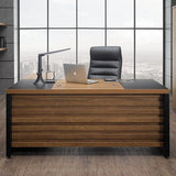 Industrial Executive Office Desk – Fluted Teak & Black Metal Frame | SRK Modular Furniture Co.