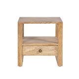 Solid Wood Side Table with Drawer & Open Shelf