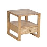 Solid Wood Side Table with Drawer & Open Shelf