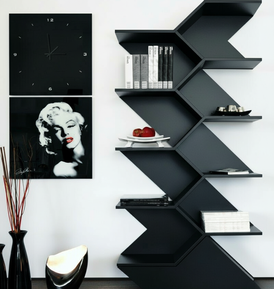 The Zyra Z-Frame Modern Wall Bookshelf | Designer Display Rack in Matte Black Finish