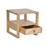 Solid Wood Side Table with Drawer & Open Shelf