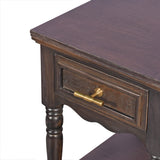 Dark Wood Side Table with Drawer & Shelf