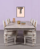 Elegant Distressed Wood Dining Table with Cane Back Chairs  6 Seater Set