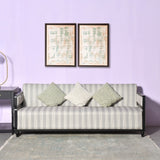 Modern Striped Fabric Sofa Set with Cane Back Accents  Living Room Seating