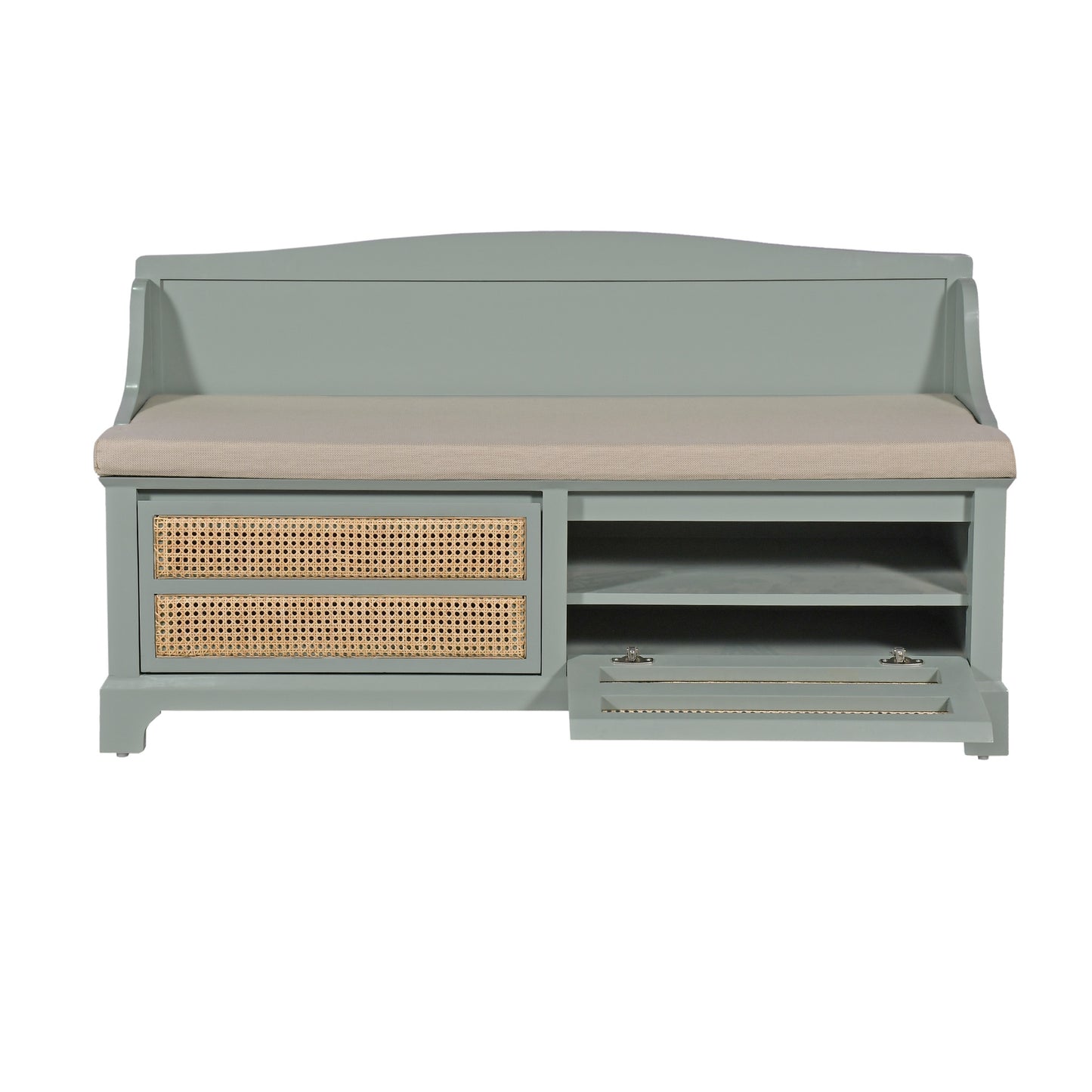 Cane Detail Storage Bench with Cushion  Entryway or Mudroom Bench