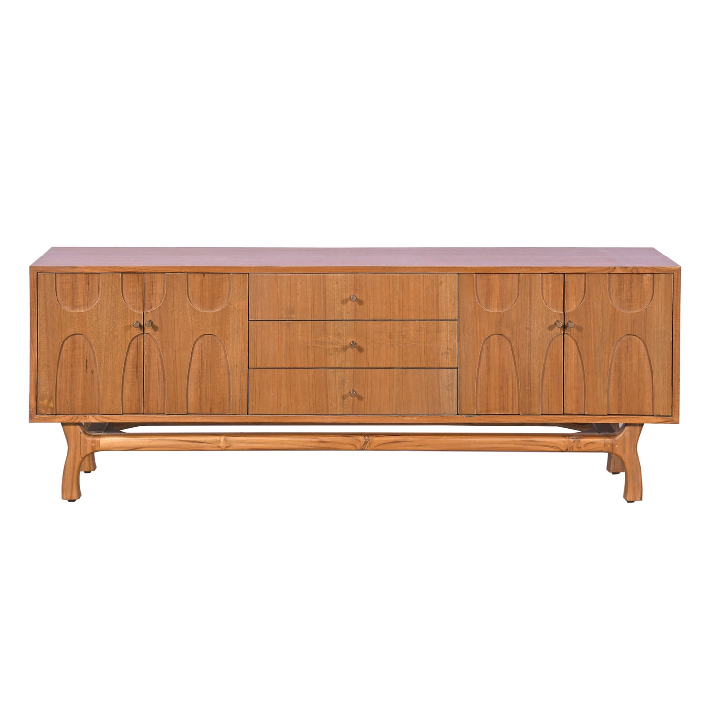 Teak Wood Sideboard with Carved Doors Mid Century Modern Media Console