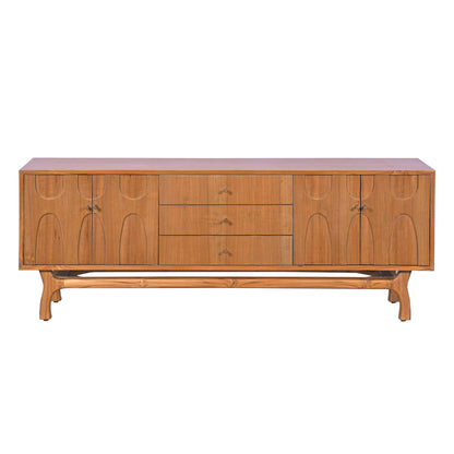 Teak Wood Sideboard with Carved Doors Mid Century Modern Media Console