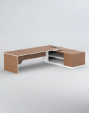 Executive L-Shaped Office Desk – Oak, White & Teal Accent | SRK Modular Furniture Co.