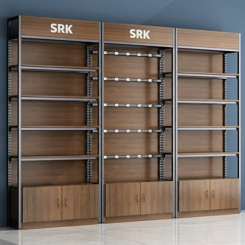 SRK Premium Black Display Rack System | Modular Retail & Showroom Shelving Unit | SRK Modular Furniture