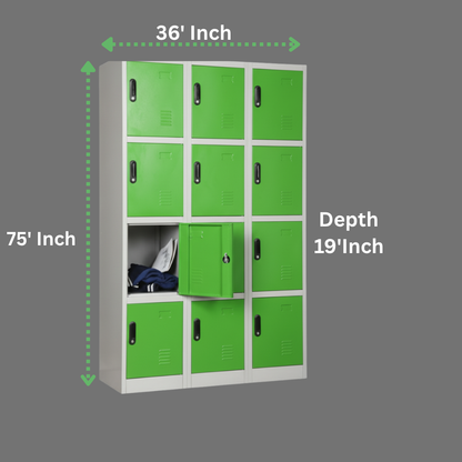 12-Door Metal Storage Locker | Green & White Steel Locker Cabinet | SRK Modular Furniture
