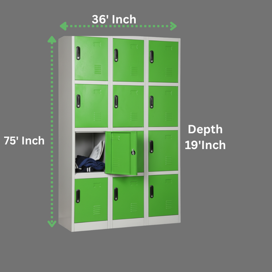 12-Door Metal Storage Locker | Green & White Steel Locker Cabinet | SRK Modular Furniture