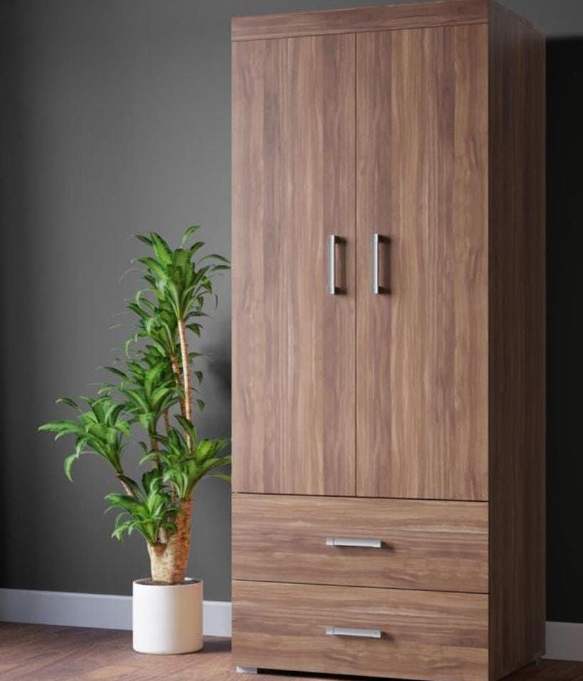Oaklyn Compact Wooden Wardrobe with Drawers | Walnut Finish | SRK Modular Furniture