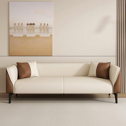 Modena Two-Tone Leather Sofa | Cream & Brown Modern Compact Sofa | Theom Living