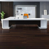 Luxury Curved Executive Desk – Glossy White & Walnut Contrast | SRK Modular Furniture Co.