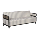 Modern Striped Fabric Sofa Set with Cane Back Accents  Living Room Seating