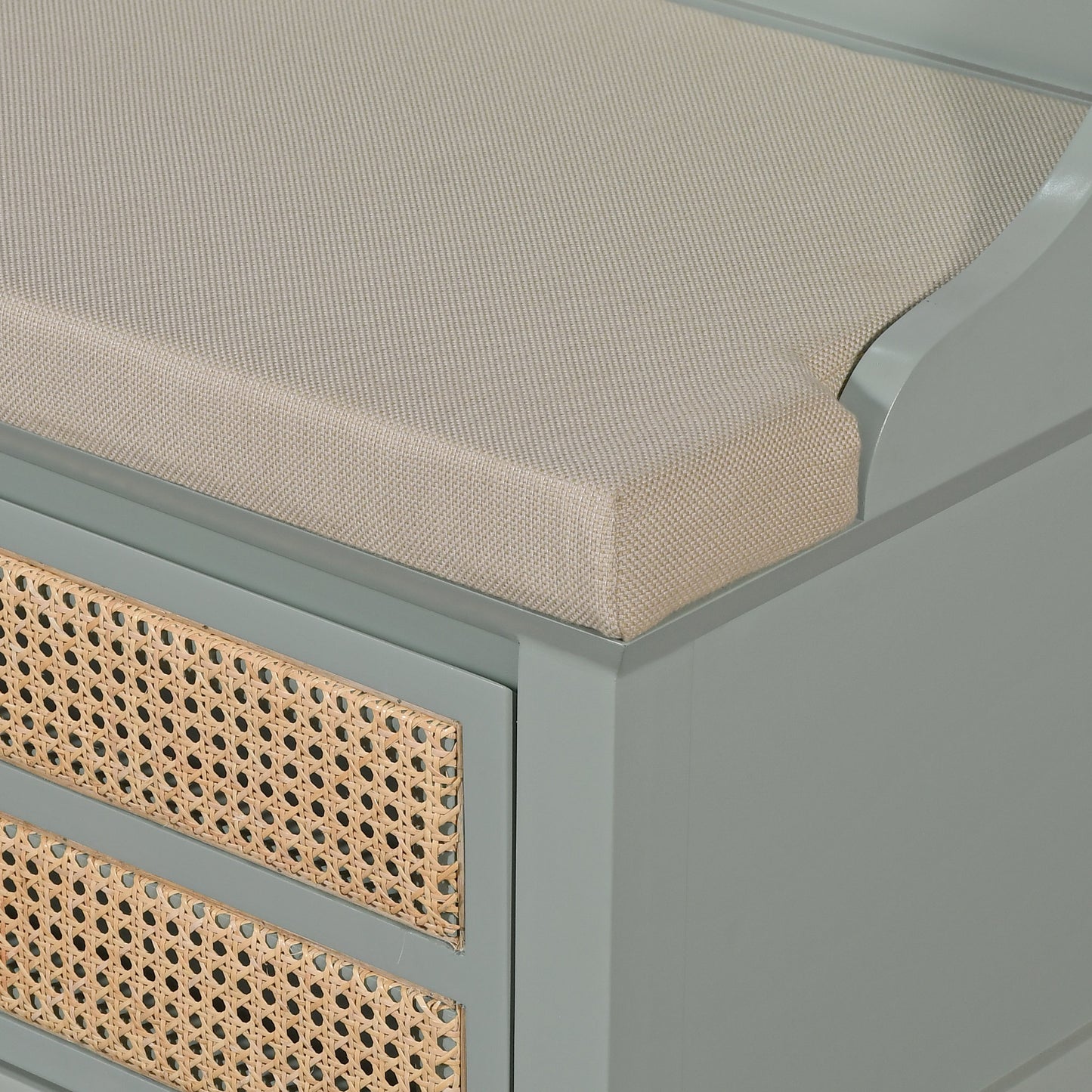 Cane Detail Storage Bench with Cushion  Entryway or Mudroom Bench