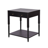 Modern Black Wood Side Table with Drawer & Shelf Nightstand or End Table