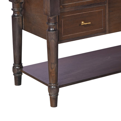 Elegant Dark Wood Console Table with Drawers and Shelf