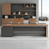 Executive L-Shaped Office Desk with Storage & Bookshelf – Walnut & Graphite Finish | SRK Modular Furniture Co.