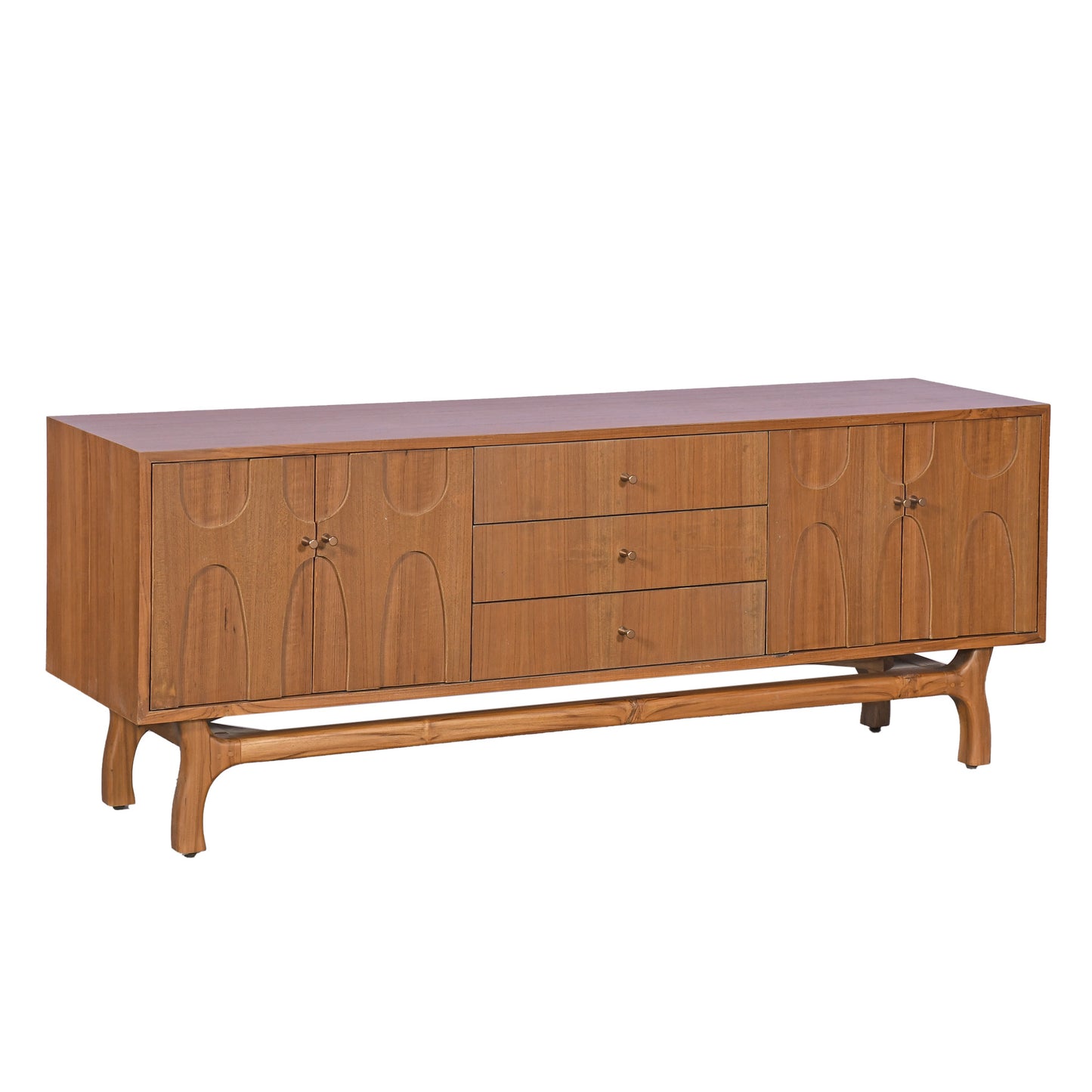 Teak Wood Sideboard with Carved Doors Mid Century Modern Media Console